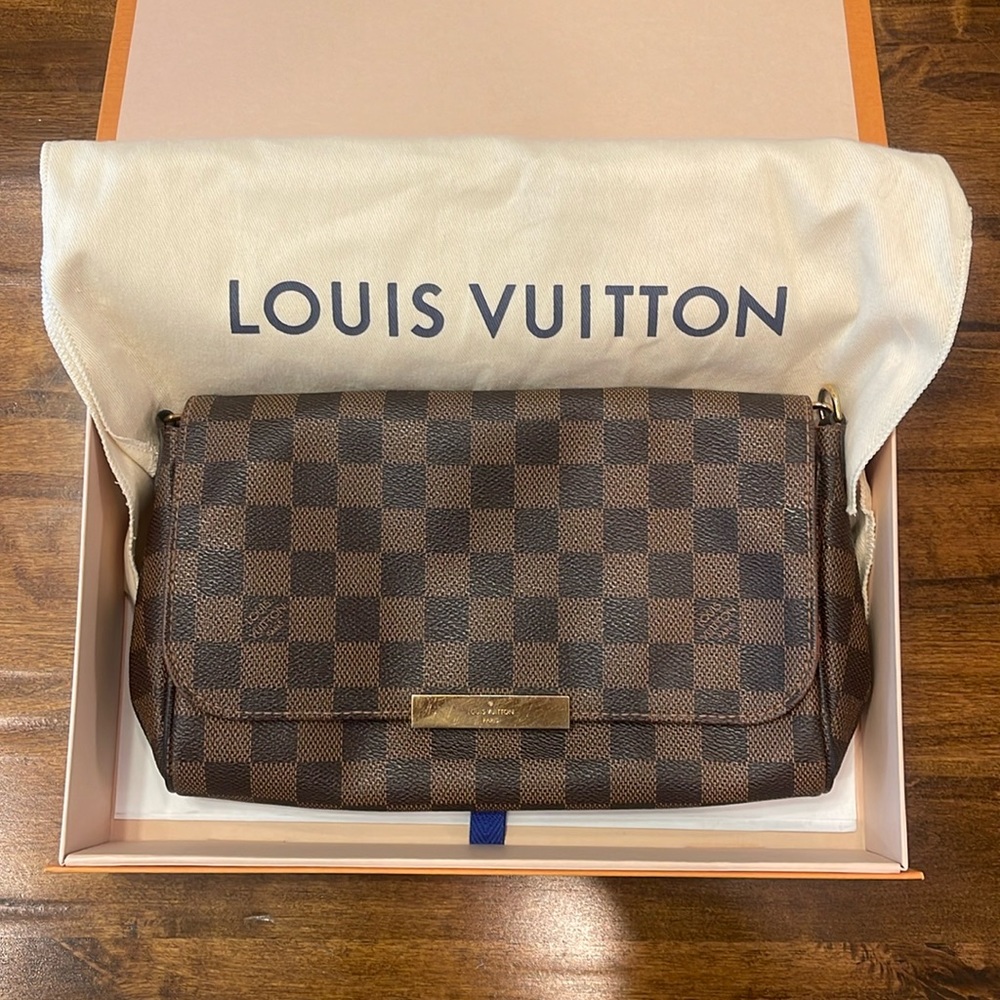 Retired Louis Vuitton Favorite MM Damier Ebene with Red Lining